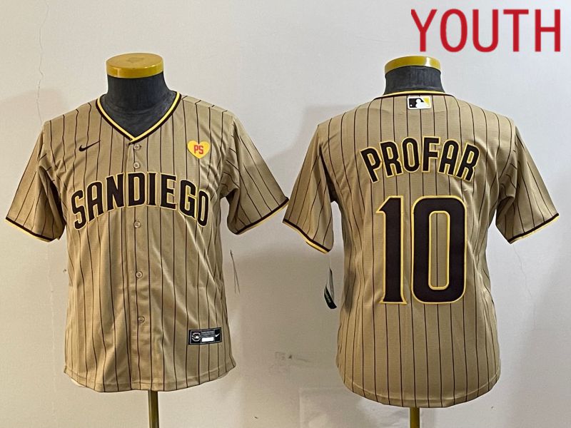Youth San Diego Padres #10 Profar Browm Stripe Game 2024 Nike MLB Jersey style 5->youth mlb jersey->Youth Jersey